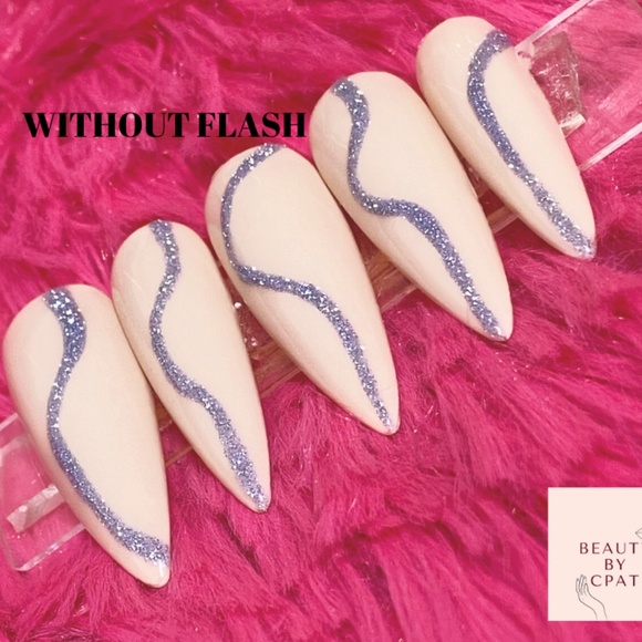 Nude with Purple Reflective Glitter Negative Space HandmadeLuxury Press On Nails - Picture 2 of 5